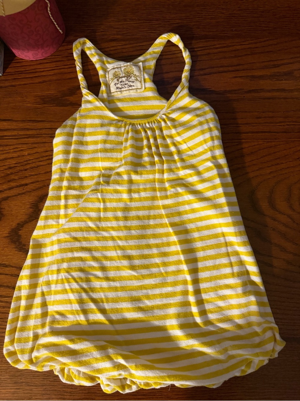 Poof! Yellow and White Striped Girls Tank Top